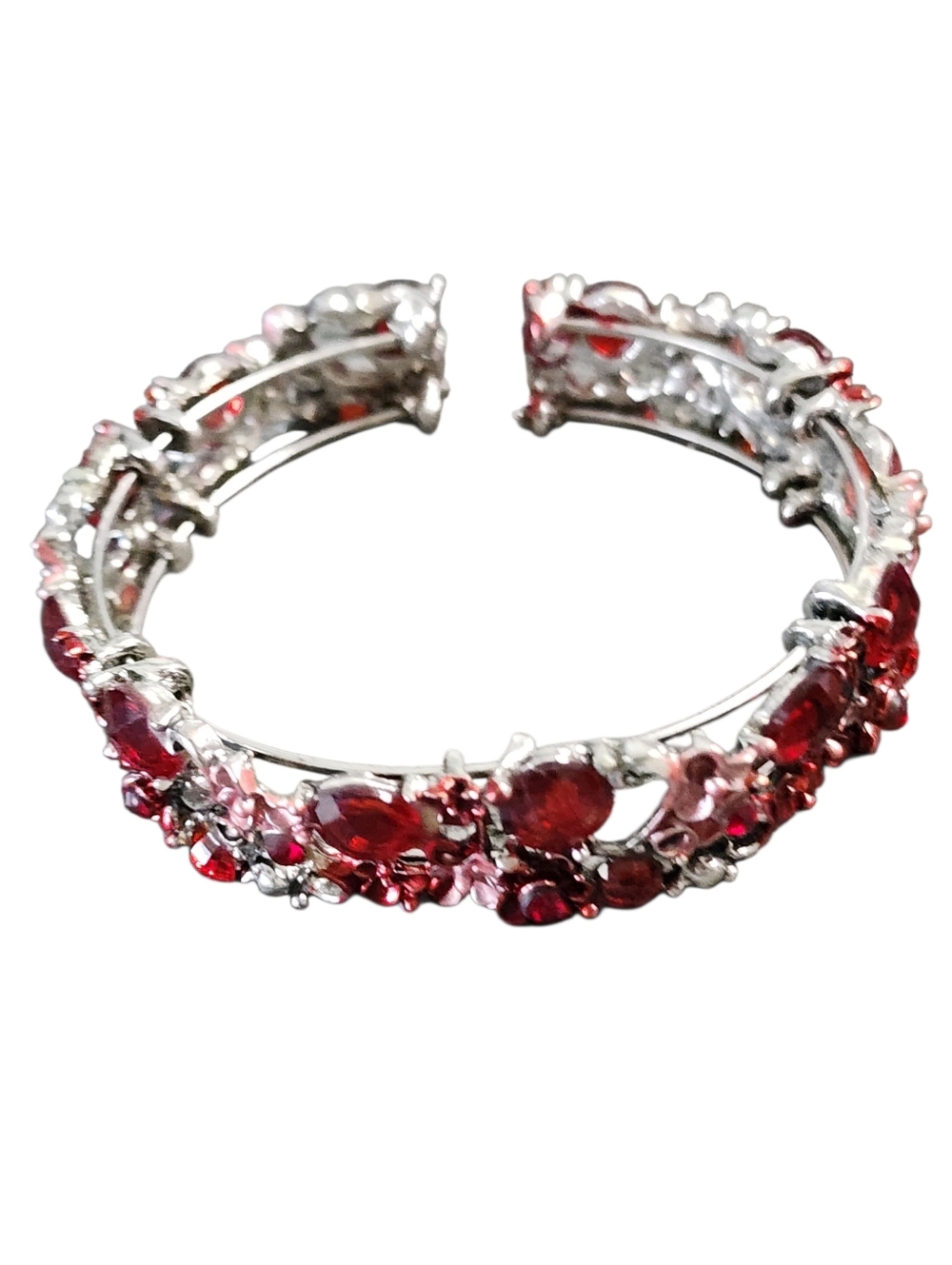Red Crystal Floral Statement Cuff Bracelet - Picture 4 of 8